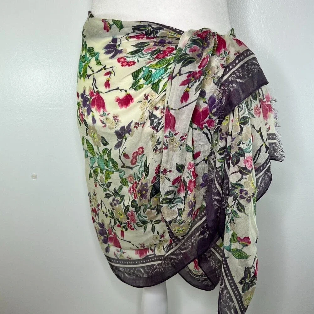 M & S Scarf Wrap Women's Floral Vines Lightweight Sheer Rectangle Coverup Beachy